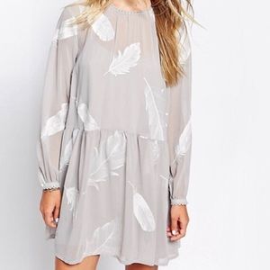 Gray feather embroidered drop waist dress